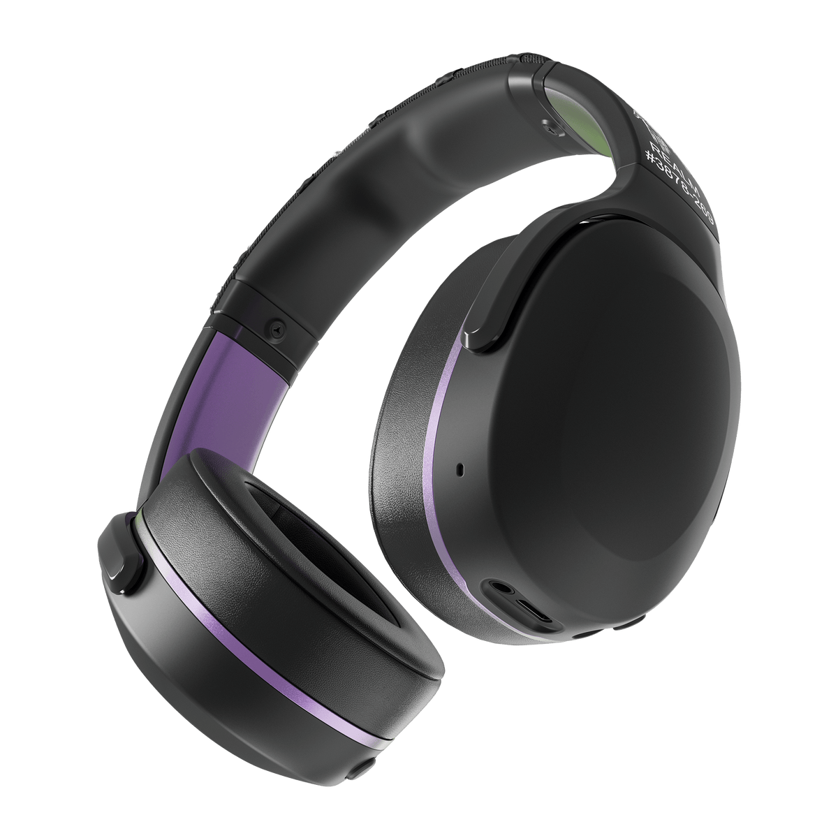 Black over-ear headphones with purple accents on a white background | Dustbox