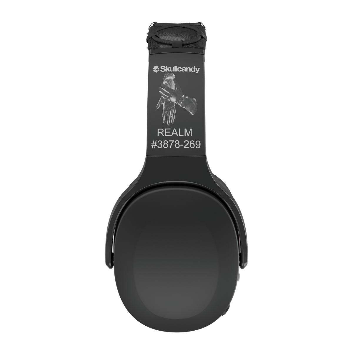 Black headphones with 'Skullcandy' branding on a white background | Dustbox